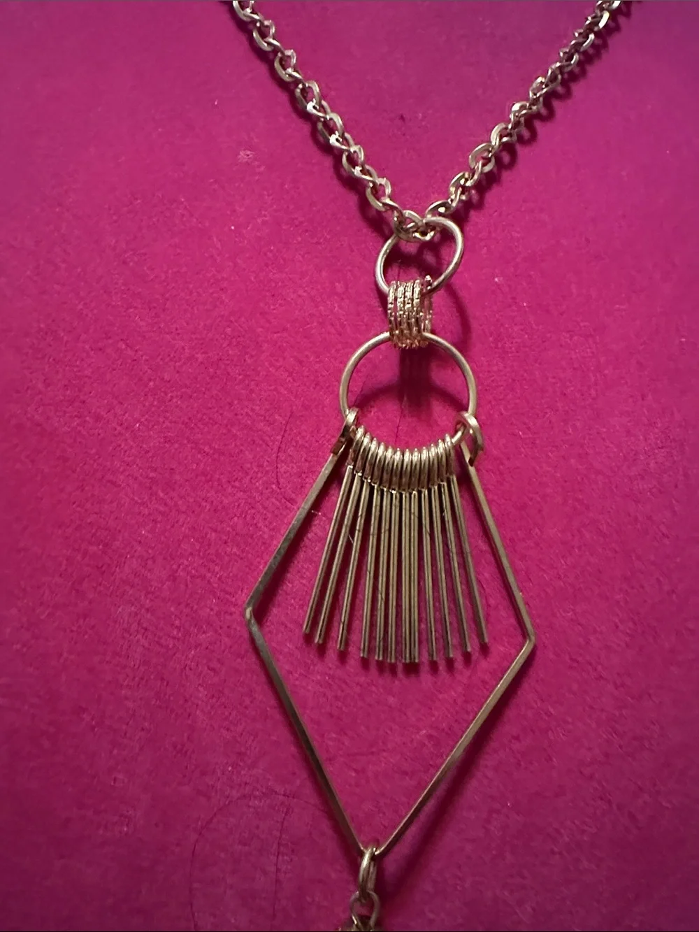 Gold Tone Geometric Tassel Pendant Necklace -  Women Jewelry FAUX
